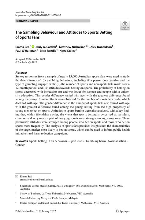 The Gambling Behaviour and Attitudes to Sports Betting of Sports Fans.